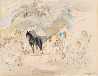 Figuras y Dos Caballos en un Paisaje, 1921 de Jules Pascin