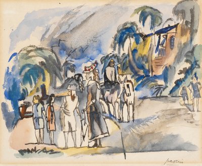 paisaje del sur con figuras y caballos de Jules Pascin