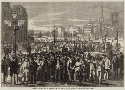 Trabajadores esperando ser contratados en la Plaza del Hotel de Ville, París de Jules Pelcoq