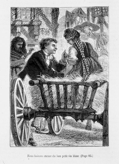 Fritz y un joven alsaciano en un carro - en “El amigo Fritz”, por Erckmann-Chatrian, ill. por Théophile Schuler de Jules Theophile (after) Schuler