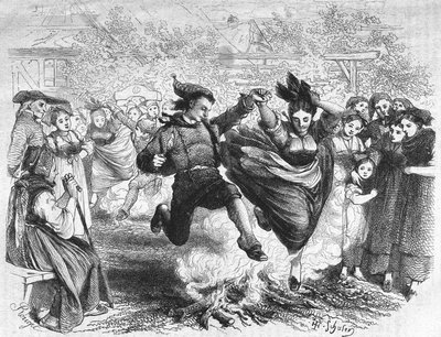 El fuego de San Juan en Alsacia a mediados del siglo XIX. Grabado según el dibujo de TH. Schuler. de Jules Theophile (after) Schuler