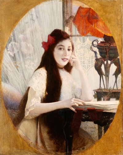 Retrato de una niña en un escritorio, 1904 de Jules Verdier