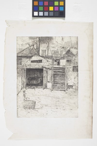 El taller del carpintero (grabado) de Julian Alden Weir