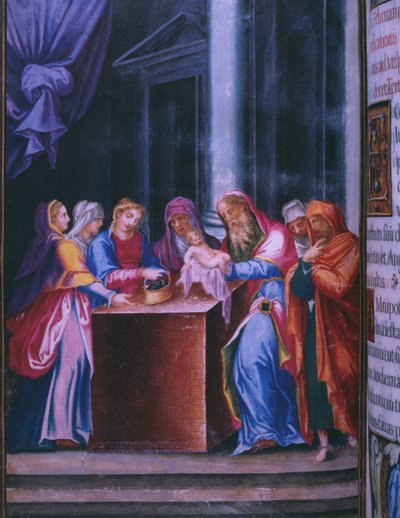 Presentación en el Templo, de una reproducción del Breviario del Rey Felipe II de España, 1569 de Julian and Leon, Andres de Fuente del Saz