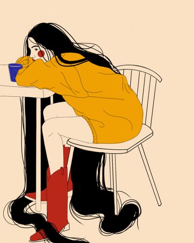 Mujer pensativa con el pelo largo de Juliana Kokolari