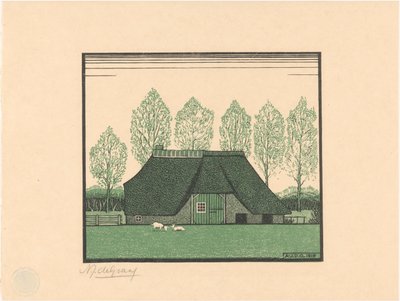 Una granja con techo de paja de Julie de Graag (signed by artist)