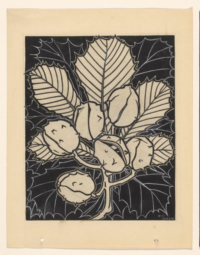 Hoja de un castaño con frutos de Julie de Graag (signed by artist)