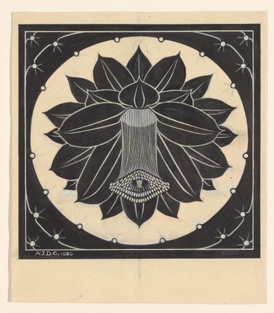 Flor en marco cuadrado con formas de estrella de Julie de Graag (signed by artist)