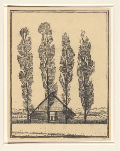 Cuatro álamos delante de una casa de Julie de Graag