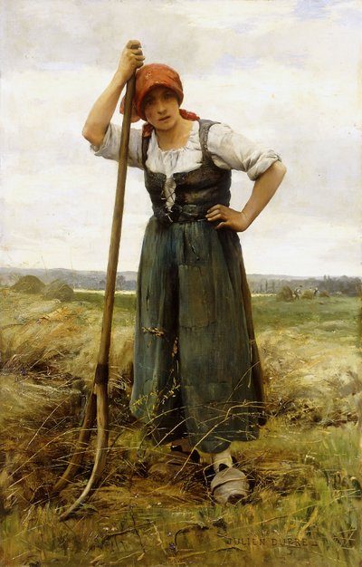 Campesina apoyada en una horca de Julien Dupre