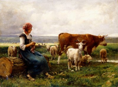 Pastora con vacas y cabras de Julien Dupre