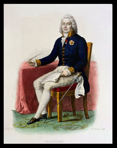 Retrato de Charles Maurice de Talleyrand-Perigord (1754-1838) en su escritorio, ilustración de 