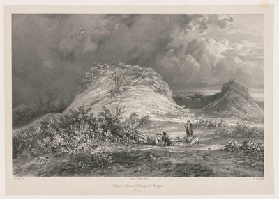 Ruinas del Castillo de Artns cerca de huelgoet, Bretaña, 1845-1846 de Julien Louis Jacottet