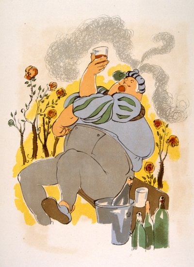 Ilustración humorística del vino 1946.Ilustración de Julien Pavil de Julien Pavil