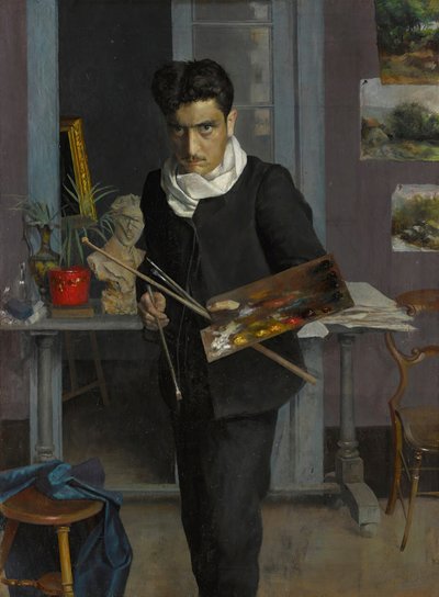 Autorretrato del artista en su estudio, 1898 de Julio Romero de Torres