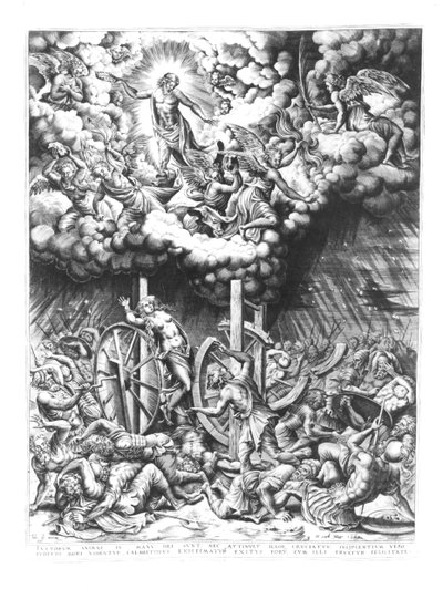 El Cielo y el Infierno, grabado por Hieronymus Cock (c.1510-70) 1565 (grabado) de Julio de Mantua