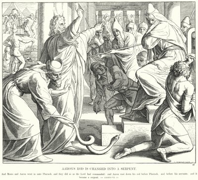La vara de Aarón se convierte en serpiente (grabado) de Julius (after) Schnorr von Carolsfeld