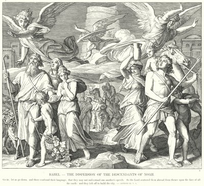 Babel, la Dispersión de los Descendientes de Noé (grabado) de Julius (after) Schnorr von Carolsfeld