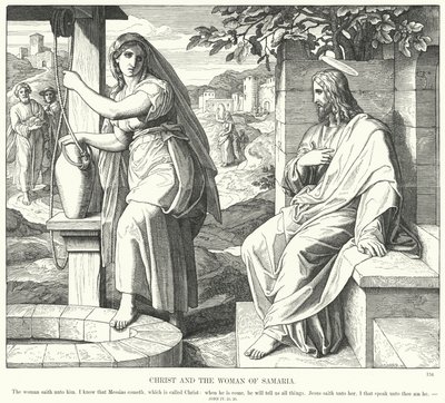 Cristo y la Mujer de Samaria (grabado) de Julius (after) Schnorr von Carolsfeld