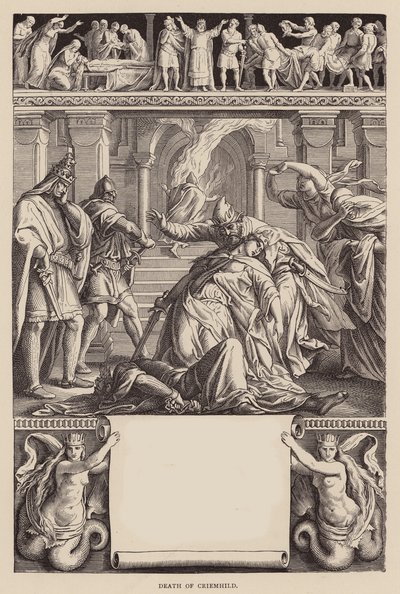 El Cantar de los Nibelungos: Muerte de Criemhild (grabado) de Julius (after) Schnorr von Carolsfeld