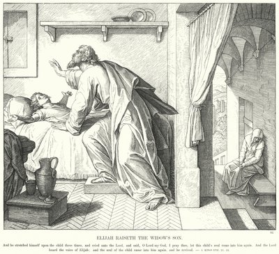 Elías resucita al hijo de la viuda (grabado) de Julius (after) Schnorr von Carolsfeld