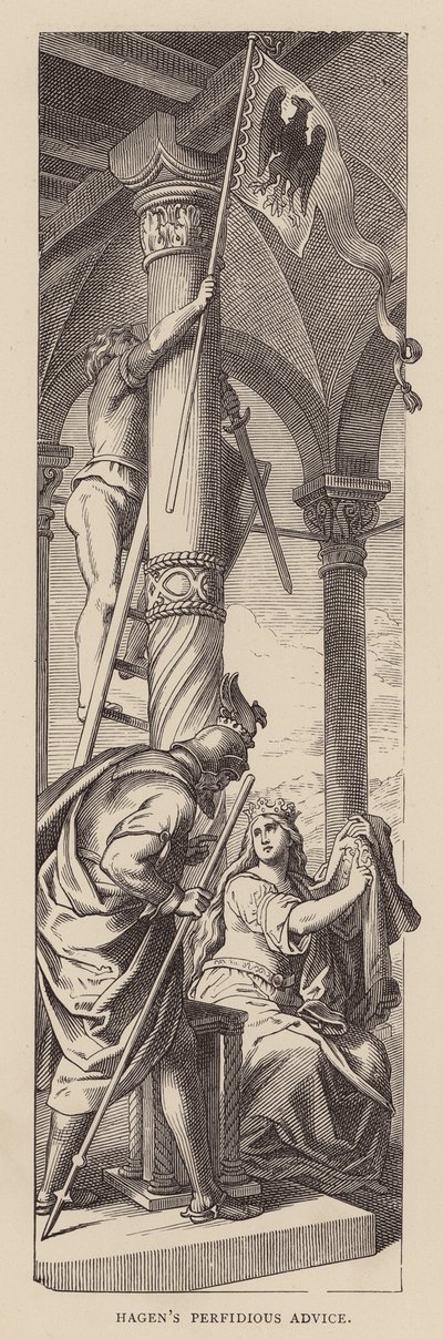 El pérfido consejo de Hagen (grabado) de Julius (after) Schnorr von Carolsfeld