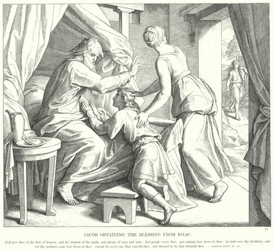 Jacob Obtiene la Bendición de Isaac (grabado) de Julius (after) Schnorr von Carolsfeld