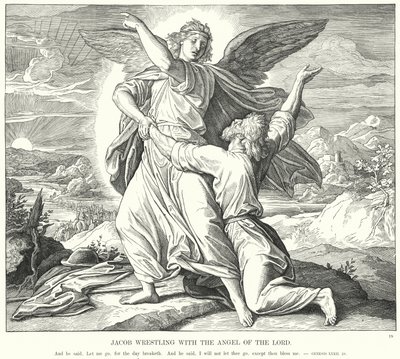 Jacob Luchando con el Ángel del Señor de Julius (after) Schnorr von Carolsfeld