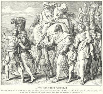 La huida de Jacob de Padán-Aram (grabado) de Julius (after) Schnorr von Carolsfeld