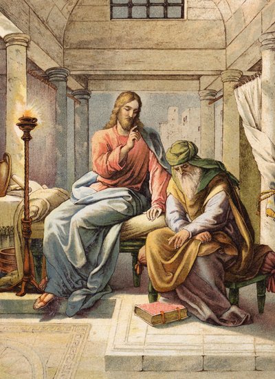 Jesús y Nicodemo (litografía en color) de Julius (after) Schnorr von Carolsfeld
