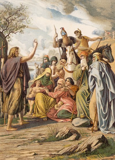 Juan el Bautista predicando en el desierto (litografía en color) de Julius (after) Schnorr von Carolsfeld