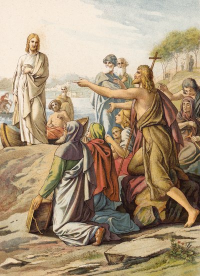 Juan el Bautista anuncia a Cristo (litografía en color) de Julius (after) Schnorr von Carolsfeld