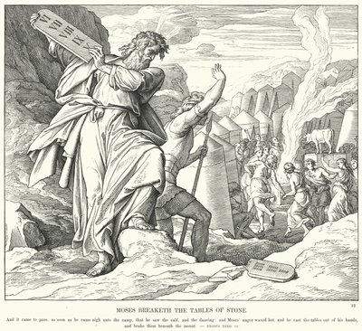 Moisés rompe las tablas de piedra (grabado) de Julius (after) Schnorr von Carolsfeld