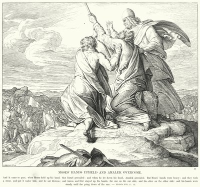 Las Manos de Moisés Sostenidas y Amalec Vencido (grabado) de Julius (after) Schnorr von Carolsfeld
