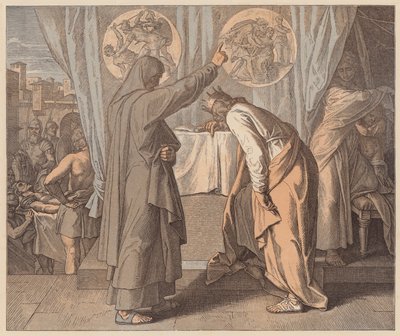 Natán y David, 2 Samuel, XII, 7 (grabado coloreado) de Julius (after) Schnorr von Carolsfeld
