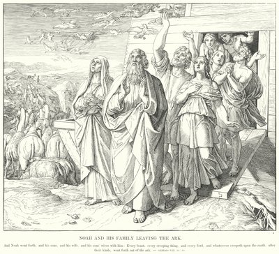 Noé y su familia saliendo del arca (grabado) de Julius (after) Schnorr von Carolsfeld