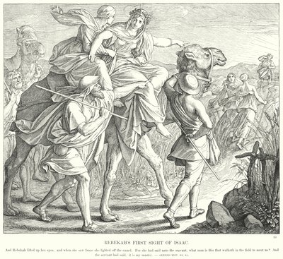 La Primera Vista de Isaac por Rebeca (grabado) de Julius (after) Schnorr von Carolsfeld