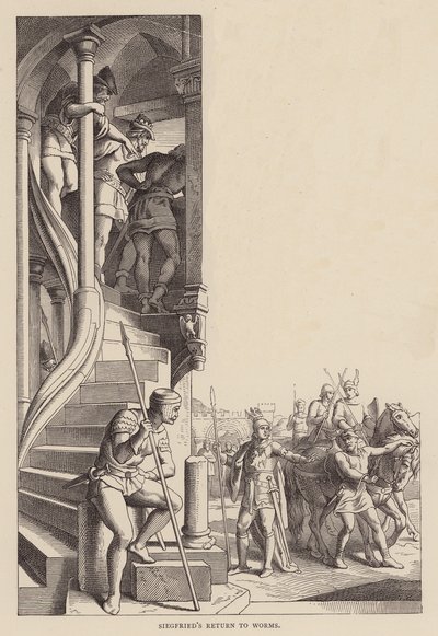 El regreso de Sigfrido a Worms (grabado) de Julius (after) Schnorr von Carolsfeld