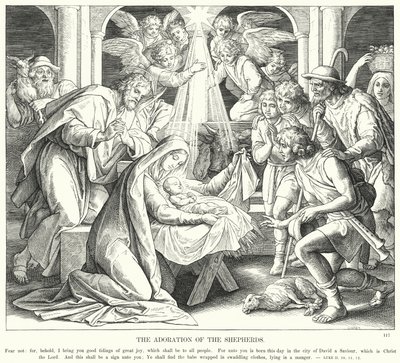 La Adoración de los Pastores (grabado) de Julius (after) Schnorr von Carolsfeld