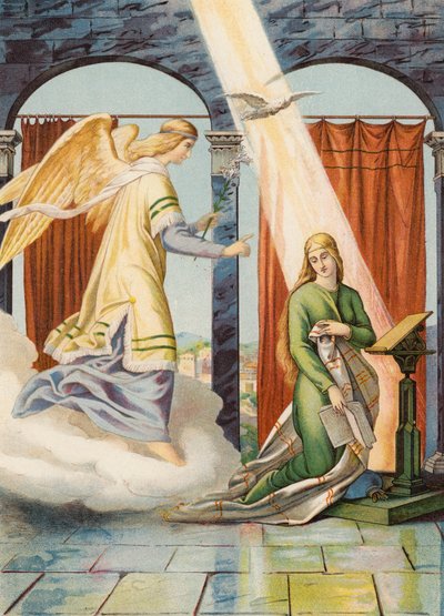 La Anunciación (litografía en color) de Julius (after) Schnorr von Carolsfeld