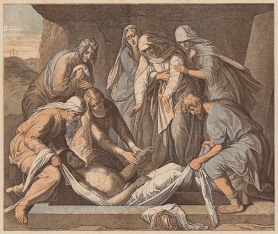 El Entierro de Cristo, San Juan, XIX, 41, 42 (grabado coloreado) de Julius (after) Schnorr von Carolsfeld