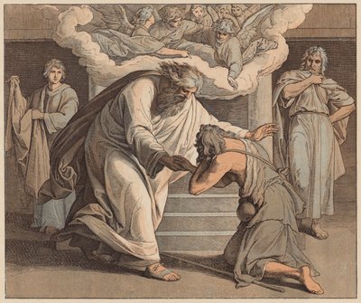 El hijo pródigo, San Lucas, XV, 20 (grabado coloreado) de Julius (after) Schnorr von Carolsfeld