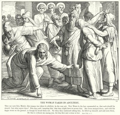 La mujer sorprendida en adulterio (grabado) de Julius (after) Schnorr von Carolsfeld
