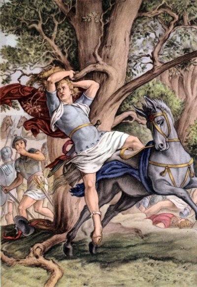 La muerte Absalón, c. 1950s (postal) de Julius (after) Schnorr von Carolsfeld