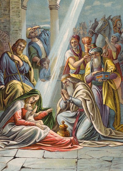Reyes Magos (litografía en color) de Julius (after) Schnorr von Carolsfeld