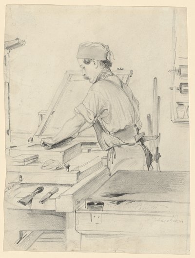 Autorretrato Trabajando en una Prensa Litográfica de Julius Adam the Elder