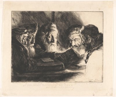 Cinco hombres judíos leyendo de Julius C. Turner (signed by artist)