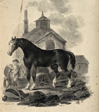Un caballo de carreta de pie delante de la carreta con el carretero de Julius Caesar Ibbetson