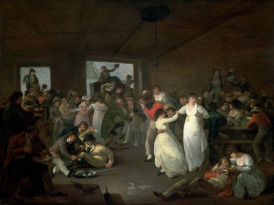 Bombance de marineros, escena en una taberna de Portsmouth (Inglaterra). Óleo sobre madera de Julius Caesar Ibbetson