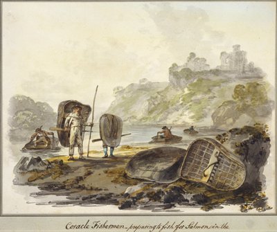 Coracle Fishermen- preparing to fish for salmon (acuarela sobre papel) de Julius Caesar Ibbetson